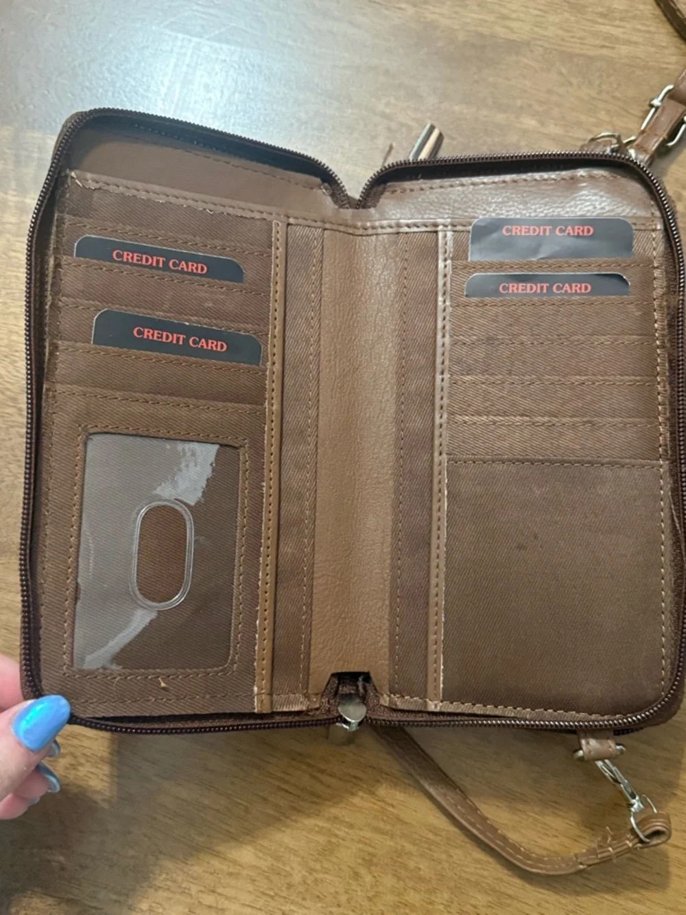 Genuine Leather Brown Crossbody Wallet Purse with Ring Accent